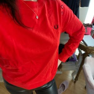 Fred Perry Amy Winehouse Foundation red crew eco sweatshirt heart embroidery